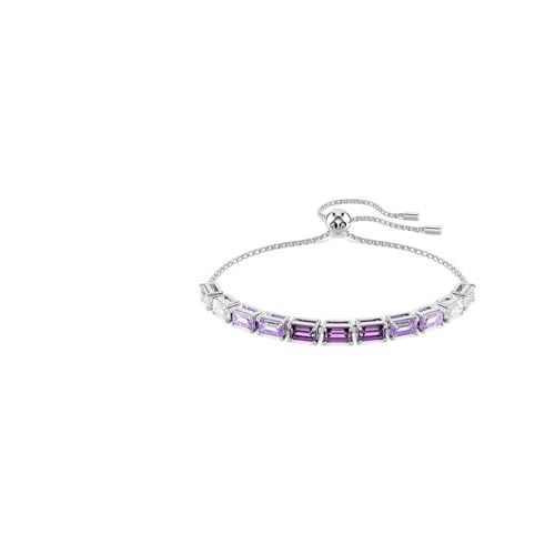 Swarovski Pulsera Tennis Matrix, Talla baguette, Zirconia, Engaste de garra, Colección Matrix, Gradación de Color de Transparente a Morado, Baño de Rodio, Morada