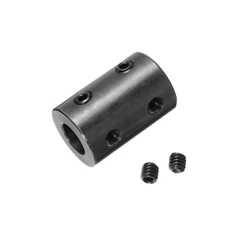 uxcell 2pcs Shaft Coupling 1/2" Bore, 1" OD, 1-1/2" Length, Black Oxide Plated Steel Rigid Coupling, Motor Wheel Coupler, (4 Set Screws)
