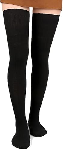 Extra Long Socks Knee High Socks Extra Long Boot Stockings for Women, Black, Large