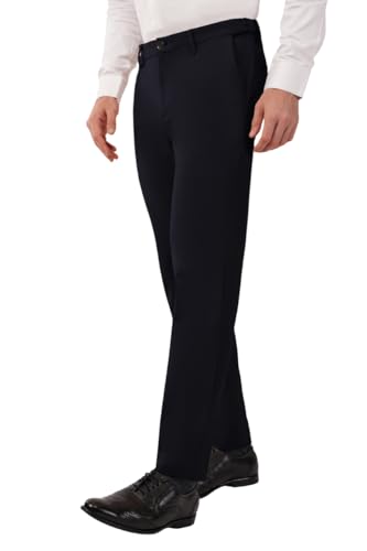 Image of SaintX Men's Premium 4-Way Comfort Stretch Formal Trousers | Smart Sweat Wicking Wrinkle Free Fabric | Smarter Techno Flex Expandable Waistband | Stylish Slim Fit | Daily Office Wear