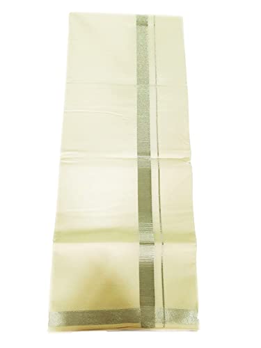 Image of Mens Cream 100% Cotton Dhoti 4.00 Mtrs with Rich Jari Border Dhothi /Vesti /Mundu