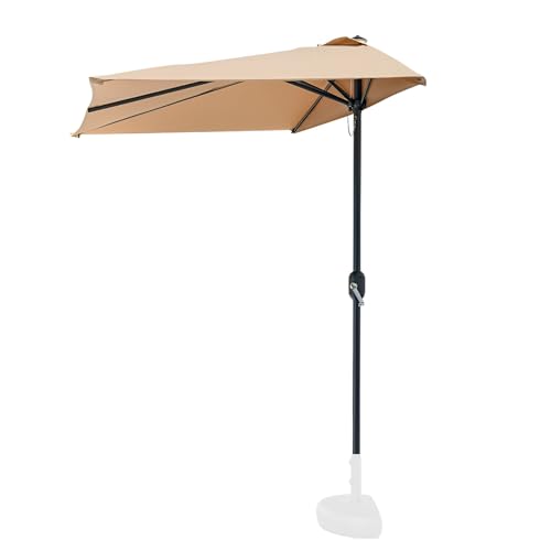 Parasol mural Crescent - 230 x 130 cm - Pour petits espaces - Parasol rond avec manivelle et 5 baleines - Design élégant - Kaki - Pour balcon et porte