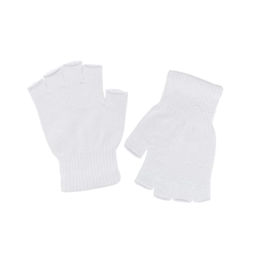 UTTPLL Unisex-Gloves-Stretch-Mittens-Knit Sports Fingerless Magic Gloves Women Men Half Finger Touchscreen Winter Warm Mittens Cospaly Costume Accessories White One Size