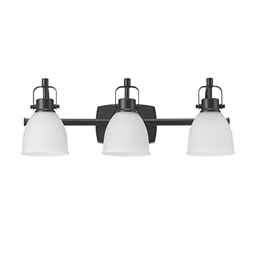 Image of Globe Electric 52090 Gilroy 3-Light 25W Integrated LED Vanity Light with Selectable Color Temperature, Matte Black, Frosted Glass Shades, 1780 Lumens, 3000K-4000K-5000K Switch, Energy Star Certified