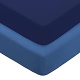 POSENPRO 2 Pack Microfiber Fitted Crib Sheets for Baby Boys Girls, Cozy & Soft Solid Color Toddler Bed Sheets for Standard Crib and Toddler Mattresses, 28'x52'x8', Navy Blue & Stone Blue