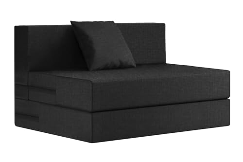 Image of Rosebell Lightweight Easy One Person Sofa Cum Bed Jute Fabric- Washable Cover- Including 1 Cushion - Size 3' X 6' Ft Perfect for Home for Guests - Black Color