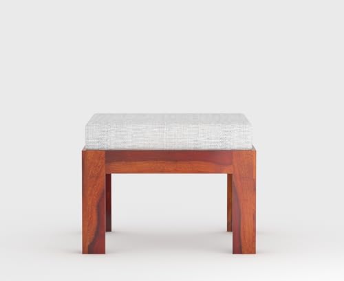 Image of ONIJA Modern Wooden Coffee Table with Carved Jali Design & Cushioned Stool | Center Table with Hidden Seating | Solid Wood Living Room Table (Honey Finish)