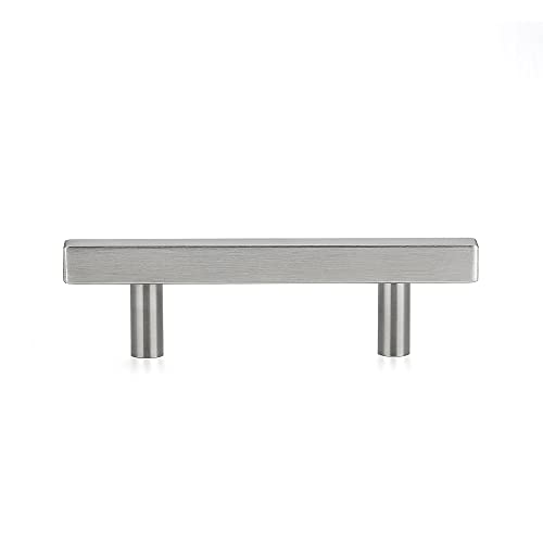 Image of Ravinte 5 Pack 4 Inch Cabinet Pulls Brushed Nickel Sqaure Kitchen Cabinet Handles Silver Cabinet Hardware Stainless Steel Drawer Pulls 6-2 /5 Inch Overall Length with Mounting Template