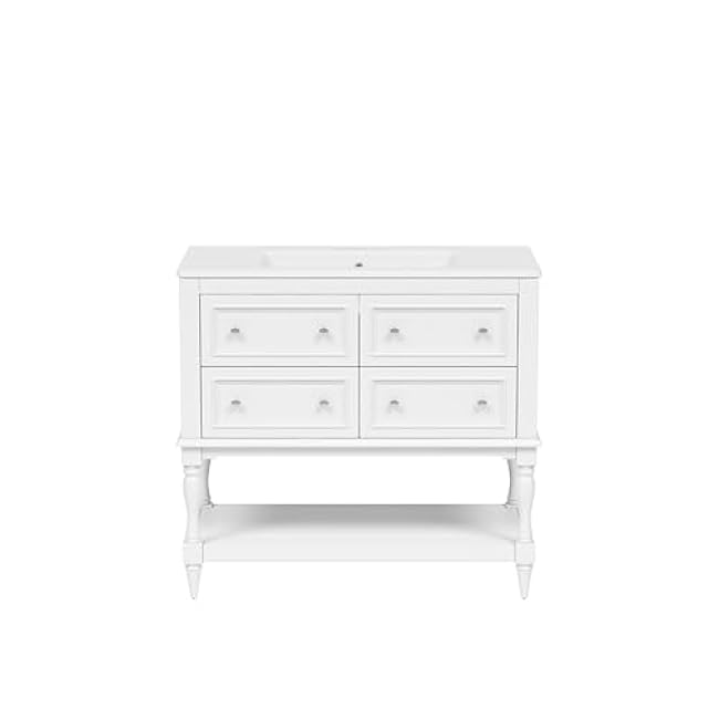 Stylish 36 Bathroom Vanity Cabinet Set with Undermount Sink, 4 Drawers, Solid Wood Frame, White Finish