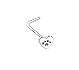 Amelia Fashion 20 Gauge Heart Paw Print L-Shape Nose Ring All 316L Surgical Steel (Steel Heart)