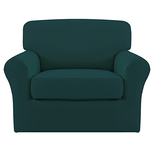 Image of Easy-Going 2 Pieces Stretch Sofa Slipcover for Armchair Washable | Spandex Soft Fitted Sofa Couch Cover for Living Room Washable Furniture Protector with Bottom Kids Pet Deep Teal
