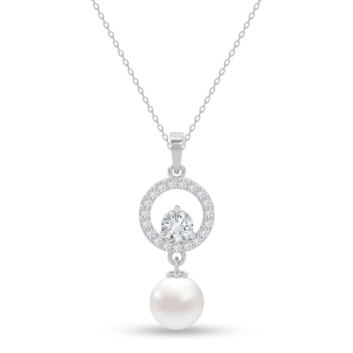 Image of CLARA 925 Sterling Silver Dante Pearl Pendant Earrings Chain Bracelet Ring for Women & Girls| Platinum Plated | Gift for her