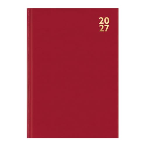 Image of 2027 A4 Diary Week Day Per Page - Red Appointment Book Hourly Slots - Hardback Business Daily Planner Organiser - Professional Home Office Desk Business
