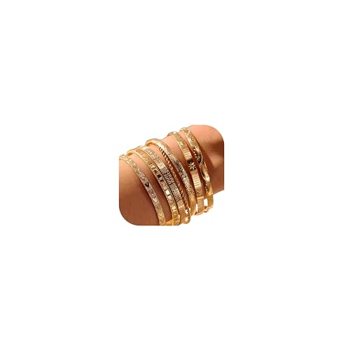 Image of IF ME Gold Bangle Bracelets for Women, Indian Bangles Stackable Set, Multi Layer Textured 18K Gold Plated Chunky Bracelets Boho Jewelrys Set