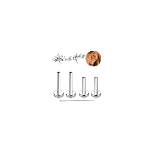 CLMJHG G23 Titan Labret-Piercing-Schmuck, Tragus-Ohrstecker mit Innengewinde, Flache Rückseite, Nasenstecker, Lippensteg, hypoallergen, Helix, Knorpel, Muschel, Medusa-Piercing-Schmuck, 16 G, 6/8 mm