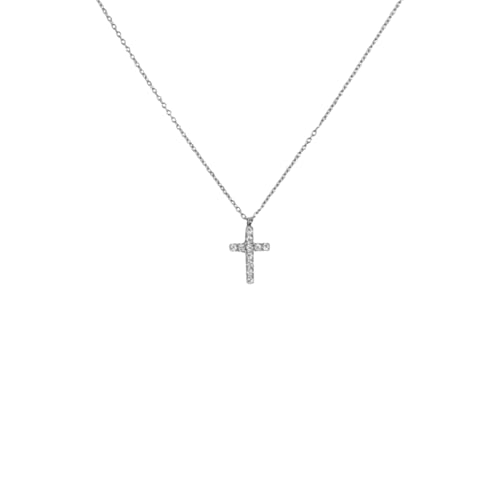Collana in acciaio con croce pendente 0,9*1,4 cm con cubic zirconia bianchi. Lunghezza totale 44 cm, regolabile tramite cursore. Marlù logo laserato sul lato della croce. Materiali: acciaio, cubic zirconia