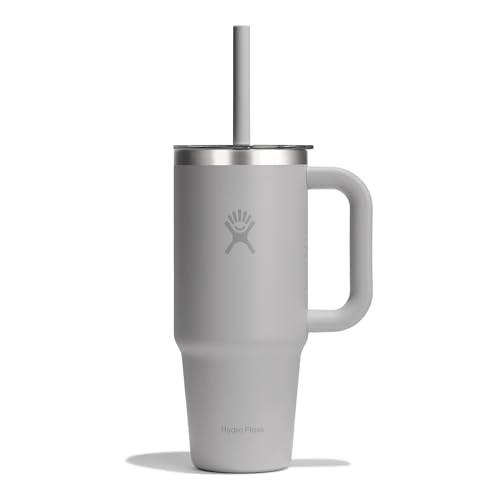 Hydro Flask – Travel Tumbler 710 ml (24 oz) with Clear Press-in Straw Lid – Stainless Steel – Double Wall Vacuum Insulated – Splash Resistant – Birch