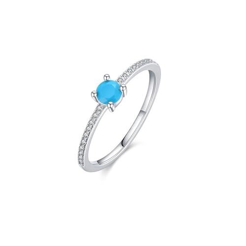 Anillo delicado mujer oro blanco que no se desgasta con turquesa redonda