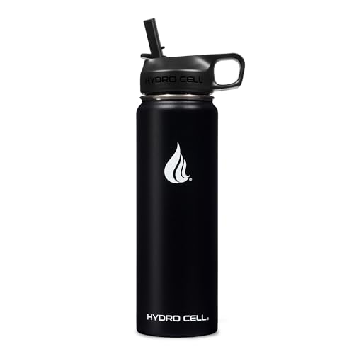 Image of HYDRO CELL Stainless Steel Insulated Water Bottle with Straw - For Cold & Hot Drinks - Metal Vacuum Flask with Screw Cap and Modern Leakproof Sport Thermos for Adults (Black 24oz)
