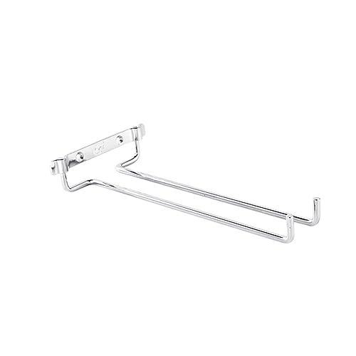 BRIGHTFUFU Hanging Wine Glasses Hanger Single Row Iron Goblet Holder Display Shelf Upside Down Wine Cup Rack for Home Office Bar and Parties Stylish Silver Frame Storage