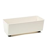 LAMELA Rechteckiger Pflanzkasten mit eleganten Füßen – Cremefarbener Blumenkübel aus robustem Kunststoff 37x17 cm, 6L – Wetterfest & Pflegeleicht - für Innen & Außen, Cremig