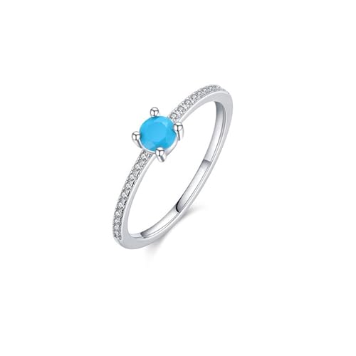 Ayoiow 925 Best Engagement Rings with Blue Turquoise for Women, Round Stackable Silver Fancy Promise Ring for Her Size 6