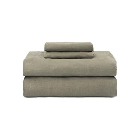 Bokser Home Cal King Linen Sheet Set - 100% French Linen, Simple and Breathable Bedding Set for Home - Moss One Size One Size Cover