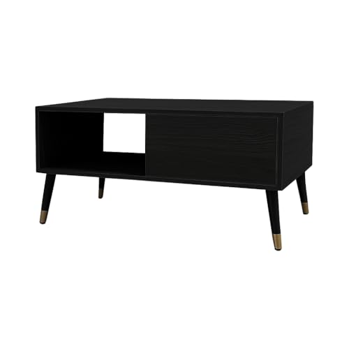 Image of MATTERHORN Noir Coffee Table - 1000x550x500 mm (LxBxH), Engineered Wood & Steel with Black & Gold Legs, Free Assembly, 1-Year Warranty - Modern Center Table for Living Room (Ebony Black Finish)