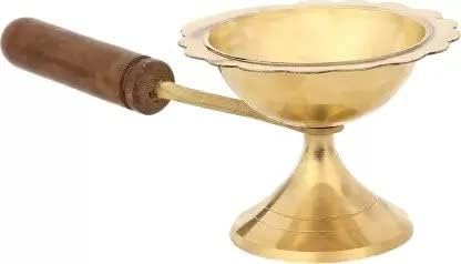 Pure Brass Home Purifying Incense Burner Lobandan, Brass Dhuna dhuni Brass, Wood Table Diya (Length: 6 inch | Height: 2.25 inch)