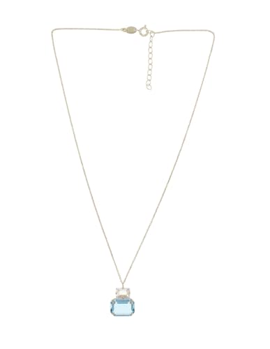 BIZZARRO Dije con Cadena Unisex de Plata Dorada 925 con Zirconia Corte Esmeralda, 42 cm, Diseño Elegante, Modelo SIL-235-D