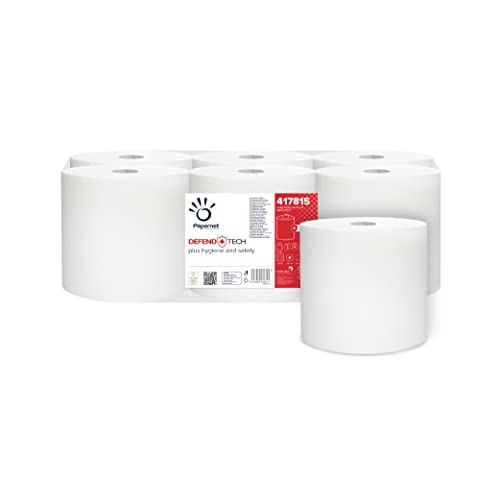 Papernet Autocut Defend Tech Papierhandtuchrolle 417815 | 2-lagige Handtuchrolle mit antibakterieller Formel | Aus reiner Zellulose | 6 Rollen à 115m | Durchmesser 20cm