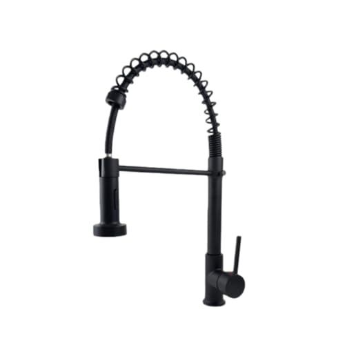 Lamanttバネ式蛇口、引き込み式ユニバーサル回転シンク/野菜洗面器、防滴温水および冷水、キッチン温水および冷水、シンク引き出し式、キッチンミキサー (60cmの給水管1組が含まれています,ブラック単機能スプリング)
