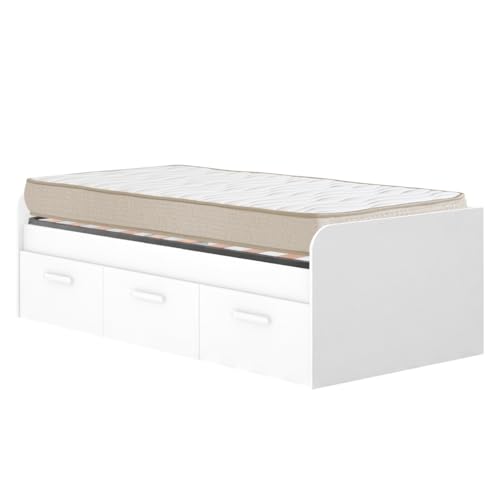 DEKIT - Pack Ahorro Juvenil Cama Mek con cajones somier Lama Ancha y colchón viscoelástico 90 x 190 cm