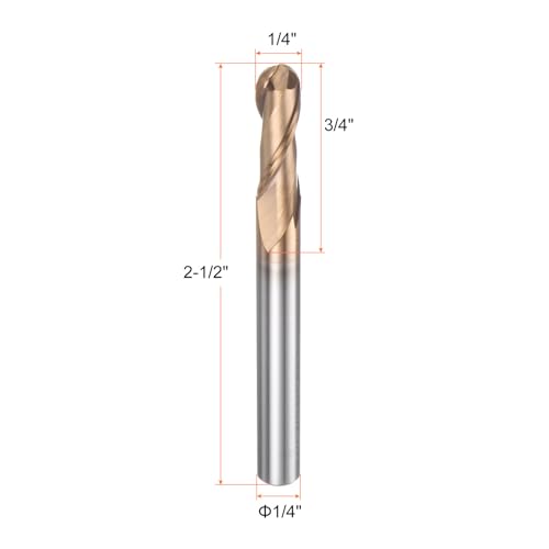 Image of HARFINGTON Ball Nose End Mill 2 Flute 1 /4 inch Diameter 1 /4 inch Shank Tungsten Carbide Spiral CNC Router Bits 3 /4 inch Cutting Length Single End Ball Cutting Tool for Carving Engraving