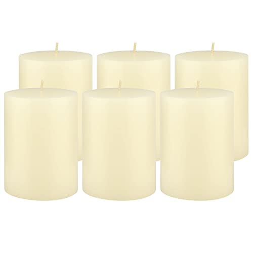 Image of Stonebriar Tall 3 x 4 Inch 50 Hour Long Burning Unscented Wax Flat Top Pillar Candles, Ivory, 6 Pack
