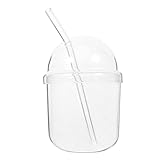 Hemoton Glass Bottle with Lid Straw: Glass Smoothie Cups Iced Coffee Tumbler Glass Water Bottle Clear Bottle with Straw Summer Cold Drink for Juice Coffee Beverage