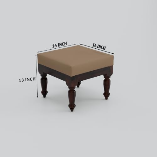 Image of Solid Sheesham Wood Center Coffee Table with 2 Cushioned Stools | Wooden Coffee Table | Space Saving Nesting Design for Living Room, Drawing Room, Hall, Bedroom, Office | Walnut Finish