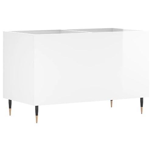 Gabinete de discos blanco brillante con estantes de almacenamiento multimedia de madera 8