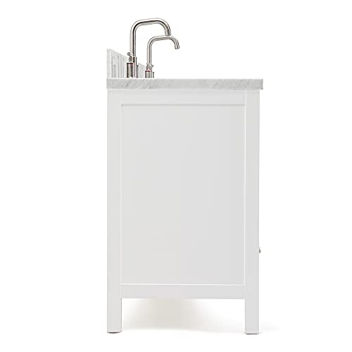 Ariel 73" Inch White Double Bathroom Vanity Cabinet With Rectangle Sinks And Carrara White Marble Countertop | 4 Soft Closing Doors And 6 Full Extension Dovetail Drawers | No Mirror #TOP6