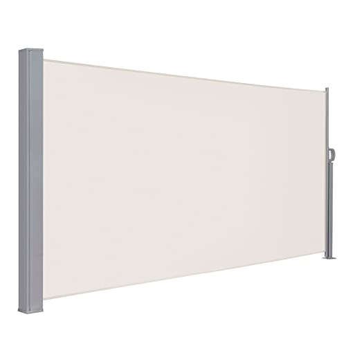 LARMNEE Seitenmarkise mit Stahl-Kasten, 160 x 350 cm, Markise ausziehbar, Sonnenschutz, Seitenrollo, Blickdicht, für Garten, Terrasse, Balkon, Beige EBE1635TBP02