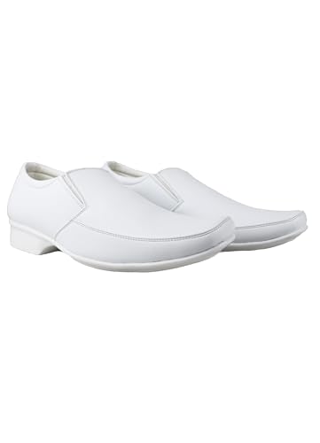 HIKBI Leather White Formal Shoes Mocassion Slip On All White