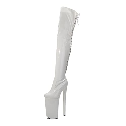 Bottes de scène talon 26cm en cuir verni pour briller en boîte de nuit