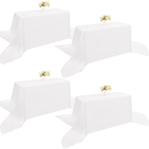 Image of 4 Pack Rectangle Tablecloth 90x156Inch White Polyester Table Cover for Wedding Dining Table Buffet Parties Banquet Decoration(White)