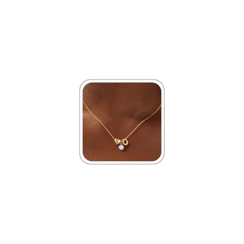 JIAOGE Initial Necklaces for Women Girl - Heart Initial O Birthstone Necklace for Women June Birthstone Jewelry Purple Alexandrite Necklace for Girls Gifts for Girls June Birthday Gifts for Women