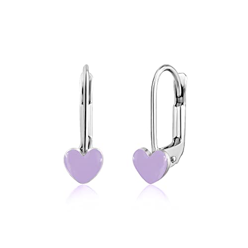 UNICORNJ Sterling Silver 925 Heart Earrings Leverback for Girls with Enamel