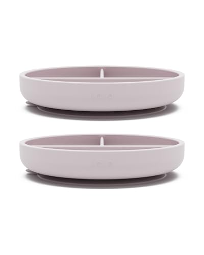 Image of Lalo Suction Plates - 2 Pack, 100% Silicone Non-Toxic BPA-Free Baby Plates with Suction Base To Prevent Accidental Tip-Overs - Suction Plates for Toddlers With Three Divided Sections - Lavender