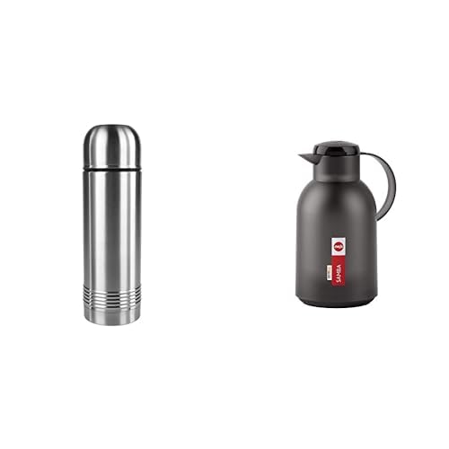 Emsa 618101600 Senator Isolierflasche, Thermosflasche, 1000ml, edelstahl & N40119 Samba Isolierkanne |1,5 Liter | Quick Press Verschluss | 12h heiß und 24h kalt | Transluzent Schwarz
