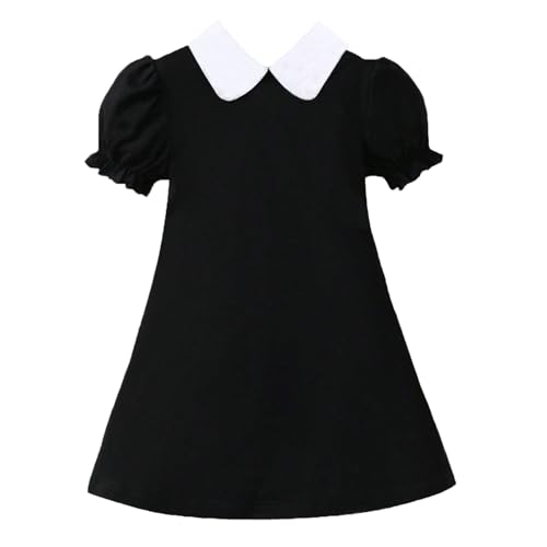 Ltvoo Girls Summer Dress White Collar Ruffle Short Sleeve Casual Hem A Line Dresses Fashion Swing Dress for 4-7Y (7 Years)