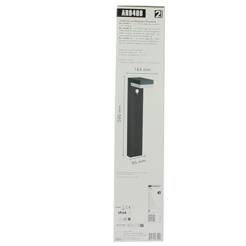 Borne Solaire LED Extérieure Maria 50cm – Design Moderne – Puissante 1000 Lumens (Eq. 80W) – Détecteur de Mouvement & 3 Modes – Aluminium Noir – 2 Fixations (Visser/Planter) – IP44 (Blanc Chaud) – vue 5