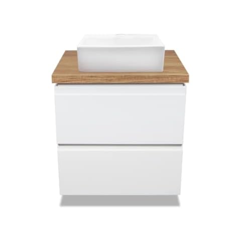 VBChome Badmöbel 60 cm Weiß Aufsatzwaschbecken mit Hahnloch 39x30 cm Aufsatzwaschtisch mit Waschbeckenunterschrank 2 Schubladen Badezimmerschrank Modern Cover